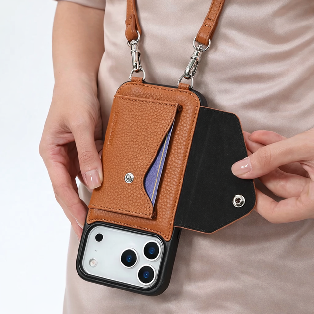 כיסוי עור עם רצועה וארנק - חום