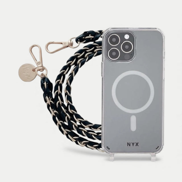 שרשרת לטלפון - זהב ועור שחור| דגם לומה