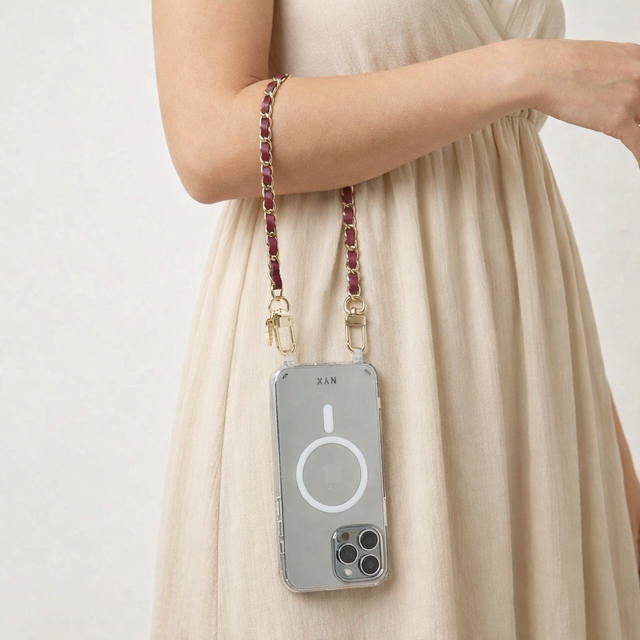 צמיד זהב ועור בורדו| דגם קלייר