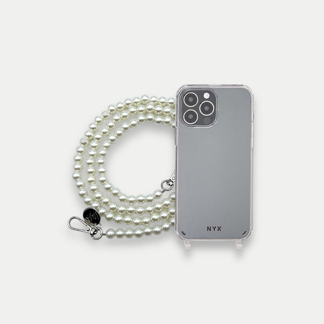 סוגר כסוף Pearl כיסוי שקוף + פנינים