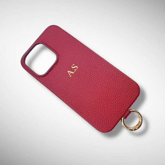 כיסוי עור מגסייף לטלפון עם רצועת עור בורדו