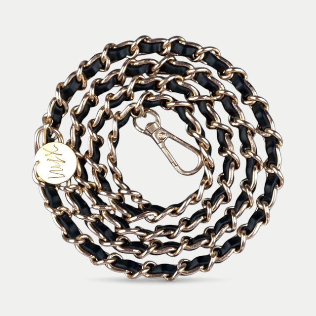 שרשרת לטלפון -זהב ועור שחור|דגם קלייר