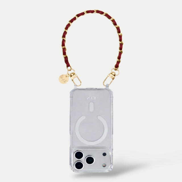 צמיד זהב ועור בורדו| דגם קלייר