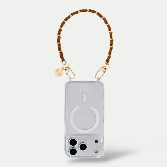 צמיד זהב ועור חום| דגם קלייר