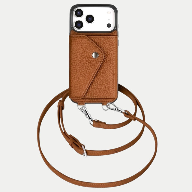 כיסוי עור עם רצועה וארנק - חום