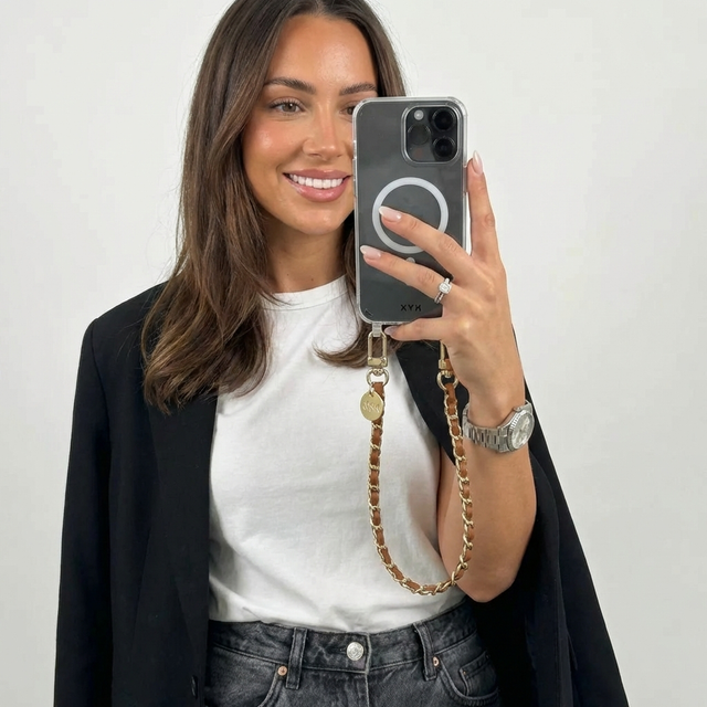 צמיד זהב ועור חום| דגם קלייר