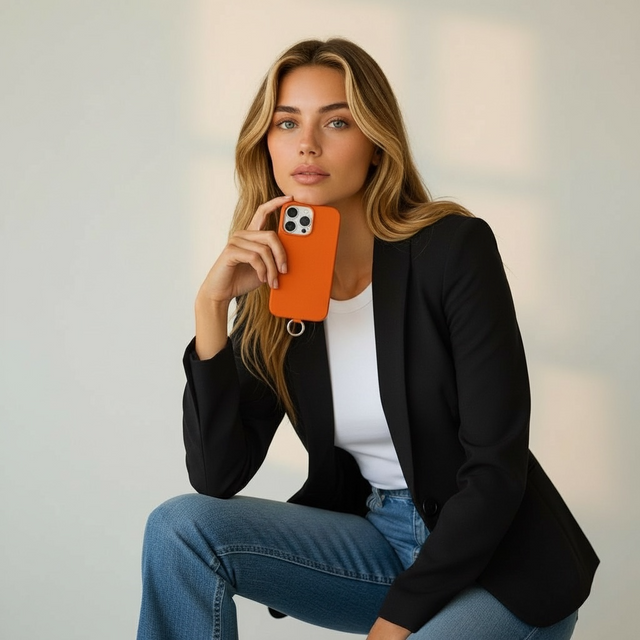 כיסוי עור מגסייף לטלפון כתום