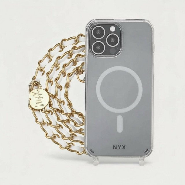 שרשרת לטלפון -זהב ועור לבן|דגם קלייר