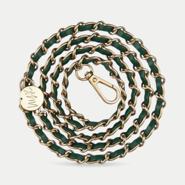 שרשרת לטלפון זהב ועור ירוק|דגם קלייר