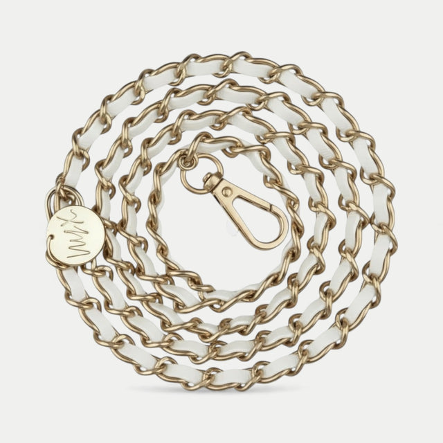 שרשרת לטלפון -זהב ועור לבן|דגם קלייר