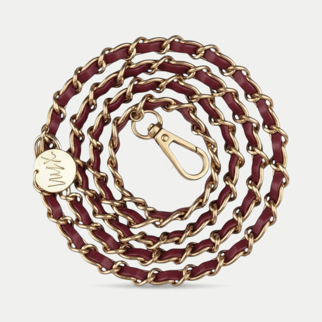 שרשרת לטלפון זהב ועור בורדו|דגם קלייר