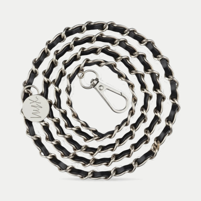 שרשרת לטלפון -כסוף ועור שחור|דגם קלייר