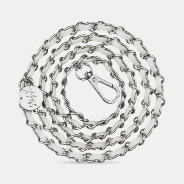 שרשרת לטלפון -כסוף ועור לבן|דגם קלייר