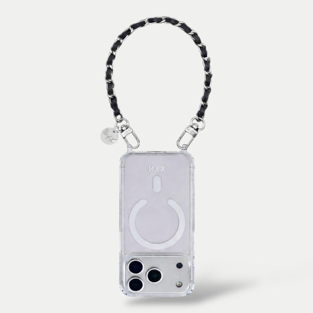 צמיד כסף ועור שחור|דגם קלייר