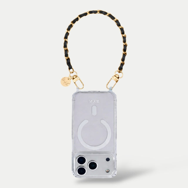 צמיד זהב ועור שחור| דגם קלייר