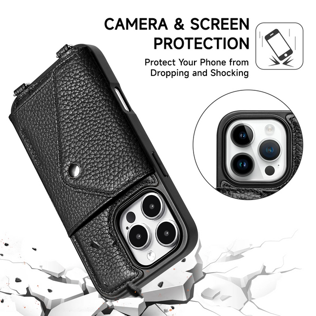 כיסוי עור עם רצועה וארנק - שחור