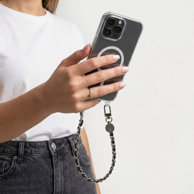 צמיד כסף ועור שחור|דגם קלייר